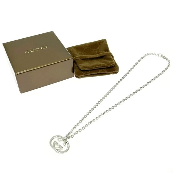 GUCCI G Logo Pendant Necklace 19" Silver 925 Auth w/Box #4015 - Picture 1 of 8